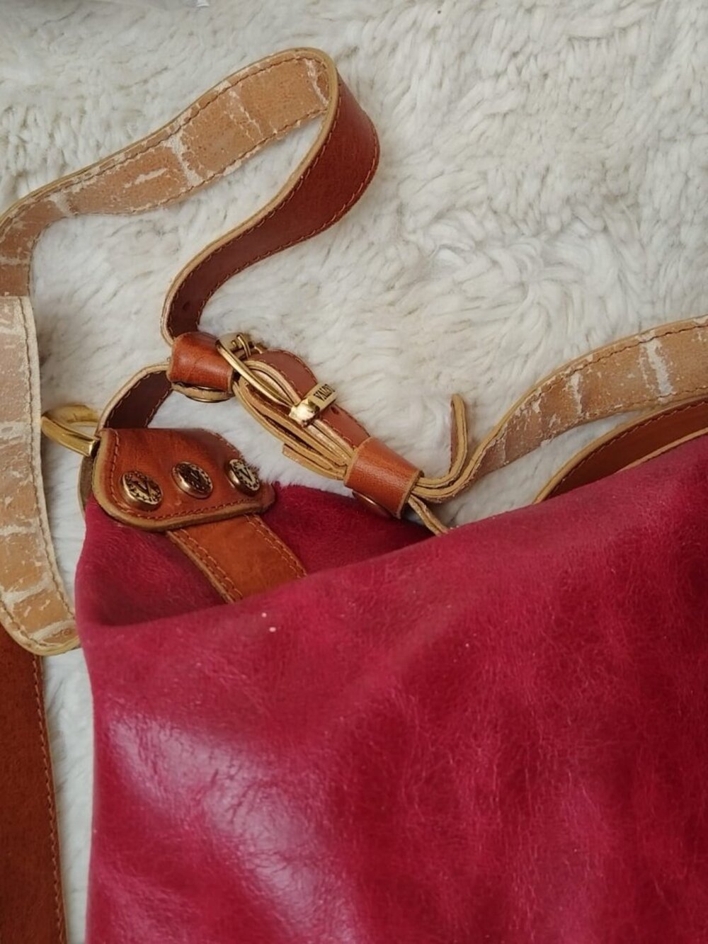 Vintage VALENTINA Italy Genuine Leather Handbag Burgundy & Cognac Brown - Picture 11 of 14